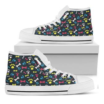 Colorful Paw And Bone Pattern Print White High Top Shoes - Monsterry DE
