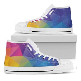 Colorful Polygonal Geometric Print White High Top Shoes - Monsterry