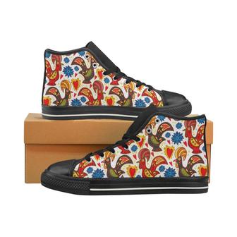 Colorful Rooster Chicken Guitar Pattern Men's High Top Shoes Black - Monsterry