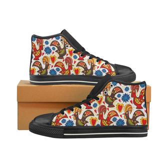 Colorful Rooster Chicken Guitar Pattern Women's High Top Shoes Black - Monsterry UK