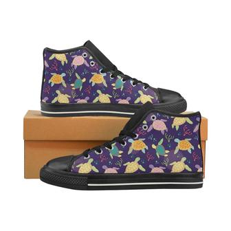 Colorful sea turtle pattern Men's High Top Shoes Black - Monsterry CA