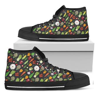 Colorful Vegetable Pattern Print Black High Top Shoes - Monsterry CA