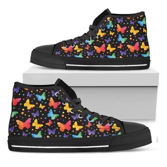 Colorful Watercolor Butterfly Print Black High Top Shoes - Monsterry DE