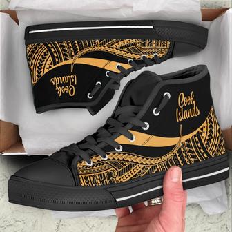 Cook Islands High Top Shoes Gold - Polynesian Tentacle Tribal Pattern - Monsterry UK