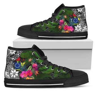 Cook Islands High Top Shoes - Turtle Plumeria Banana Leaf - - Monsterry