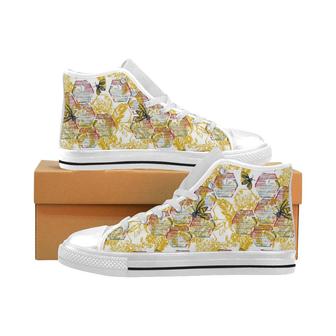 Cool Bee honeycomb leaves pattern Men's High Top Shoes White - Monsterry UK