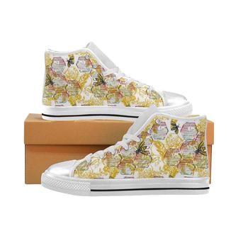 Cool Bee honeycomb leaves pattern Women's High Top Shoes White - Monsterry DE