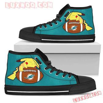 Cool Pikachu Laying On Ball Miami Dolphins High Top Shoes Sport Sneakers | Favorety AU