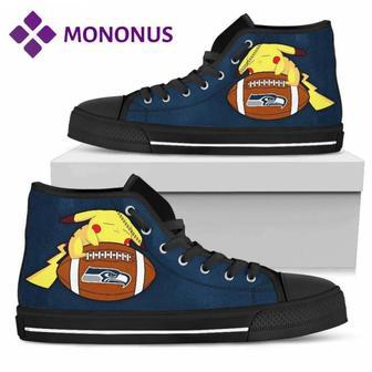 Cool Pikachu Laying On Ball Seattle Seahawks High Top Shoes Black | Favorety UK