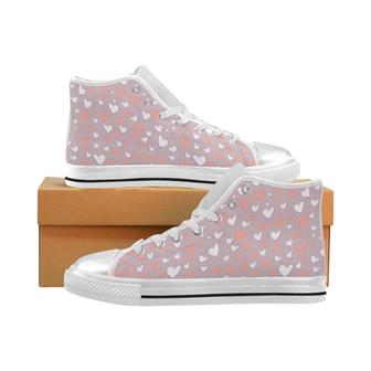 coral white heart pattern Women's High Top Shoes White - Monsterry