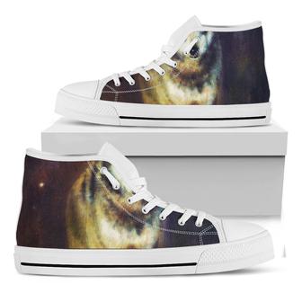 Cosmic Wolf Portrait Print White High Top Shoes - Monsterry