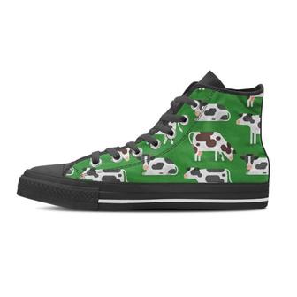 Cow In Green Grass Print Women's High Top Shoes - Monsterry