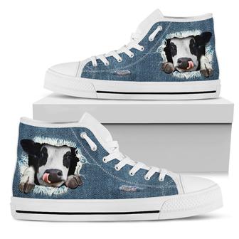 Cow Jeans High Top Shoes For Women, Shoes For Men Custom Shoes - Monsterry CA