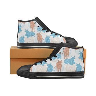 Cow Tribal Pattern Men's High Top Shoes Black - Monsterry