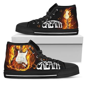 Cream Sneakers Fire Guitar High Top Shoes For Music Fan - Monsterry
