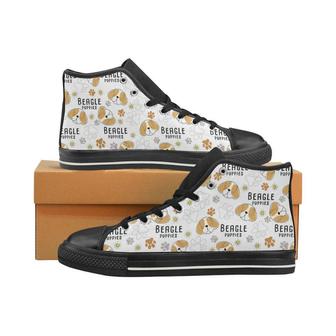 Cute Beagle Dog Pattern Background Men'S High Top Shoes Black - Monsterry DE