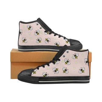 Cute bee flower pattern pink background Women's High Top Shoes Black - Monsterry DE