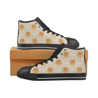 Cute brown pomeranian puppy on blue Men's High Top Shoes Black - Monsterry CA