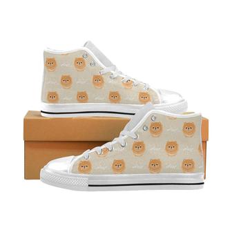 Cute brown pomeranian puppy on blue Men's High Top Shoes White - Monsterry UK