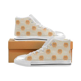 Cute brown pomeranian puppy on blue Women's High Top Shoes White - Monsterry AU