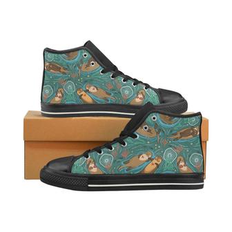 cute brown sea otters ornamental seaweed corals gr Women's High Top Shoes Black - Monsterry CA