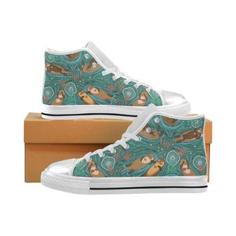 cute brown sea otters ornamental seaweed corals gr Women's High Top Shoes White - Monsterry AU