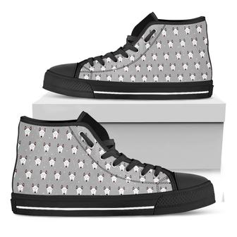 Cute Bull Terrier Faces Black High Top Shoes - Monsterry
