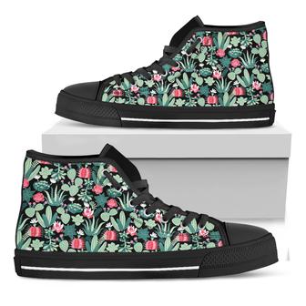 Cute Cactus And Succulent Print Black High Top Shoes - Monsterry