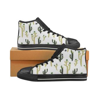 Cute cactus pattern Women's High Top Shoes Black - Monsterry