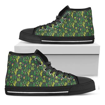 Cute Cactus Plant Black High Top Shoes - Monsterry