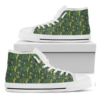 Cute Cactus Plant Pattern Print White High Top Shoes - Monsterry