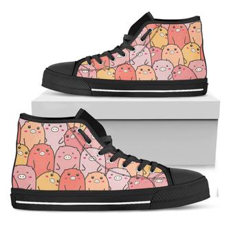 Cute Cartoon Pig Pattern Print Black High Top Shoes - Monsterry UK