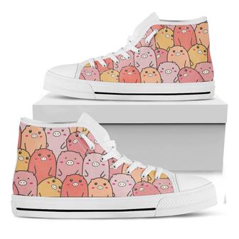 Cute Cartoon Pig Pattern Print White High Top Shoes - Monsterry