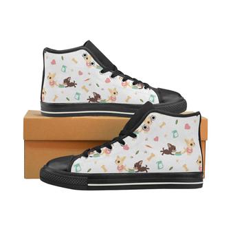 Cute Chihuahua puppie pattern Women's High Top Shoes Black - Monsterry