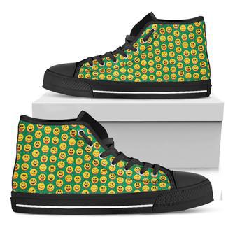 Cute Christmas Emoji Pattern Print Black High Top Shoes | Favorety UK