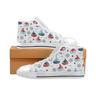 Cute color paper sailboat pattern Men's High Top Shoes White - Monsterry UK