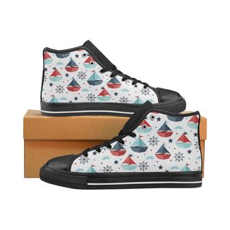 Cute color paper sailboat pattern Women's High Top Shoes Black - Monsterry UK