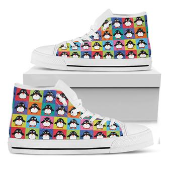 Cute Colorful Penguin Pattern Print White High Top Shoes - Monsterry