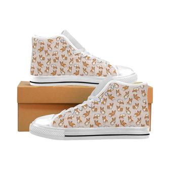 Cute Corgis Pattern pink background Men's High Top Shoes White - Monsterry UK