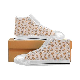 Cute Corgis Pattern pink background Women's High Top Shoes White - Monsterry AU