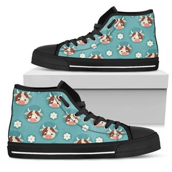 Cute Cow And Daisy Flower Men's High Top Shoes - Monsterry UK