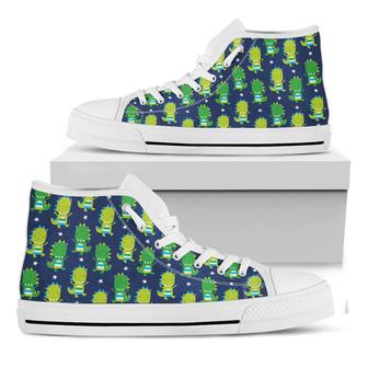 Cute Dino T-Rex White High Top Shoes - Monsterry