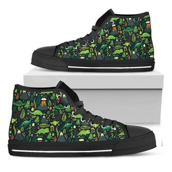 Cute Dinosaur And Floral Pattern Print Black High Top Shoes - Monsterry DE