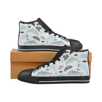 Cute dolphins Childish Style pattern Women's High Top Shoes Black - Monsterry DE