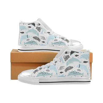 Cute dolphins Childish Style pattern Women's High Top Shoes White - Monsterry UK
