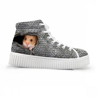 Cute Ferret Cat Printed High Top Shoes - Monsterry