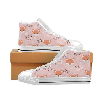Cute fox pattern pink background Men's High Top Shoes White - Monsterry AU