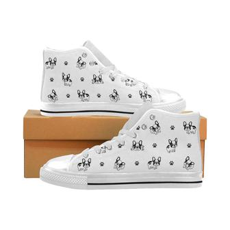 Cute french bulldog paw pattern Men's High Top Shoes White - Monsterry