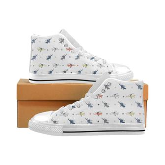 Cute Helicopter Star Pattern Men's High Top Shoes White - Monsterry