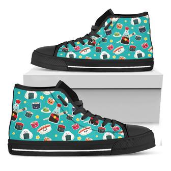 Cute Japanese Sushi Pattern Print Black High Top Shoes - Monsterry UK